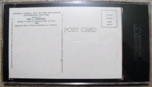 FREDDIE LINDSTROM SIGNED HOF POST CARD - SGC SLABBED & AUTHENTICATED
