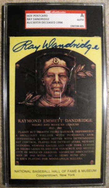RAY DANDRIDGE SIGNED HOF POST CARD - SGC SLABBED & AUTHENTICATED