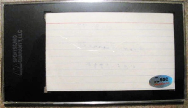 RICK FERRELL HOF 1984 SIGNED 3X5 INDEX CARD - SGC SLABBED & AUTHENTICATED