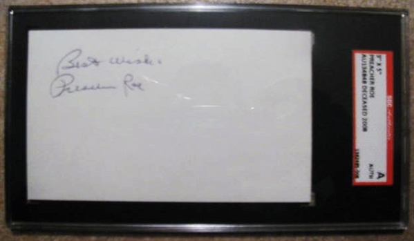 BEST WISHES PREACHER ROE SIGNED 3X5 INDEX CARD - SGC SLABBED & AUTHENTICATED