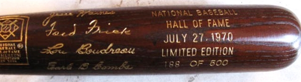 1970 BASEBALL HOF BAT w/ COMBS - FRICK - HAINES & BOUDREAU