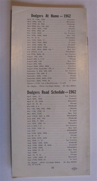 1962 LOS ANGELES DODGERS MEDIA GUIDE