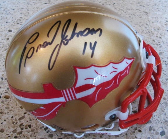 BRAD JOHNSON #14 SIGNED mini FOOTBALL HELMET w/SGC COA