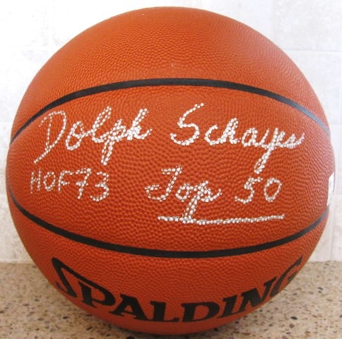 DOLPH SCHAYES HOF 73 TOP 50 SIGNED BASKETBALL w/SGC COA