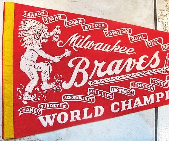 Lot Detail - 1957 MILWAUKEE BRAVES WORLD CHAMPIONS PLAYER NAME FULL SIZE  PENNANT