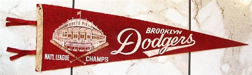 1950s BROOKLYN DODGERS NATIONAL LEAGUE CHAMPS 3/4 SIZE PENNANT
