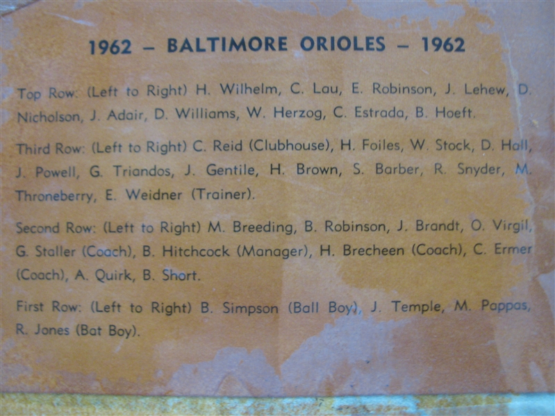 1962 BALTIMORE ORIOLES TEAM PICTURE BASEBALL PENNANT