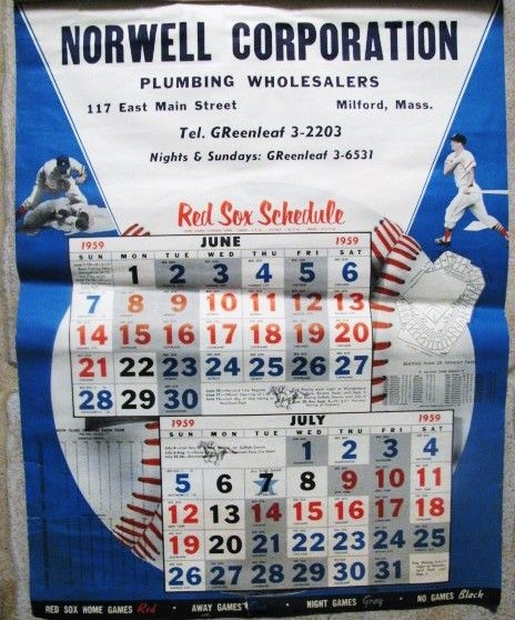 1959 BOSTON RED SOX BASEBALL SCHEDULE /CALENDAR 