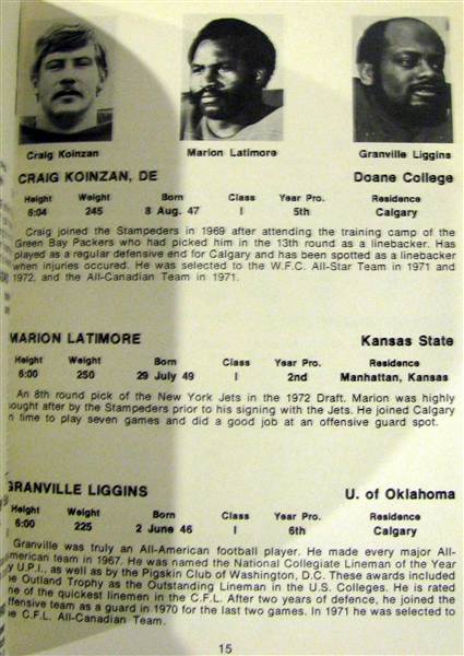 1973 CFL CALGARY STAMPEDERS MEDIA GUIDE