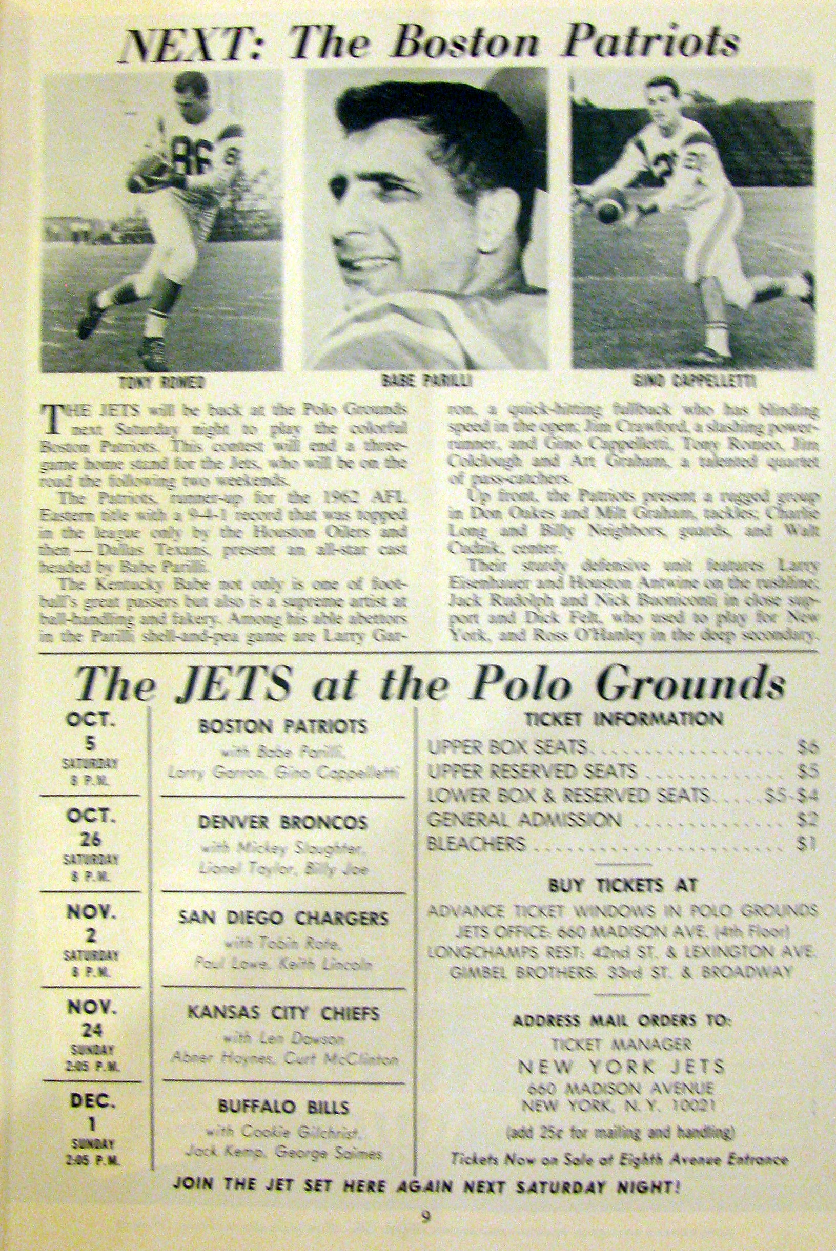 Lot Detail - 1963 AFL NEW YORK JETS VS OAKLAND RAIDERS PROGRAM