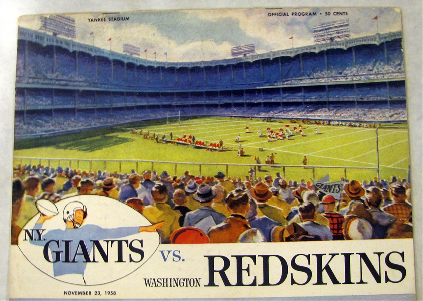 1958 NEW YORK GIANTS VS WASHINGTON REDSKINS PROGRAM