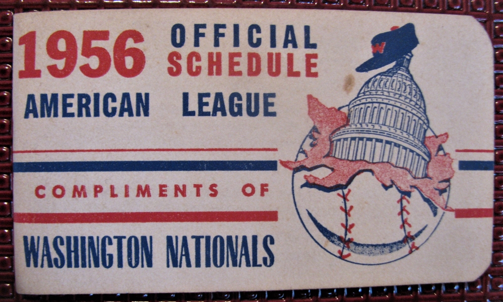 1956 WASHINGTON NATIONALS AMERICAN LEAGUE BASEBALL SCHEDULE