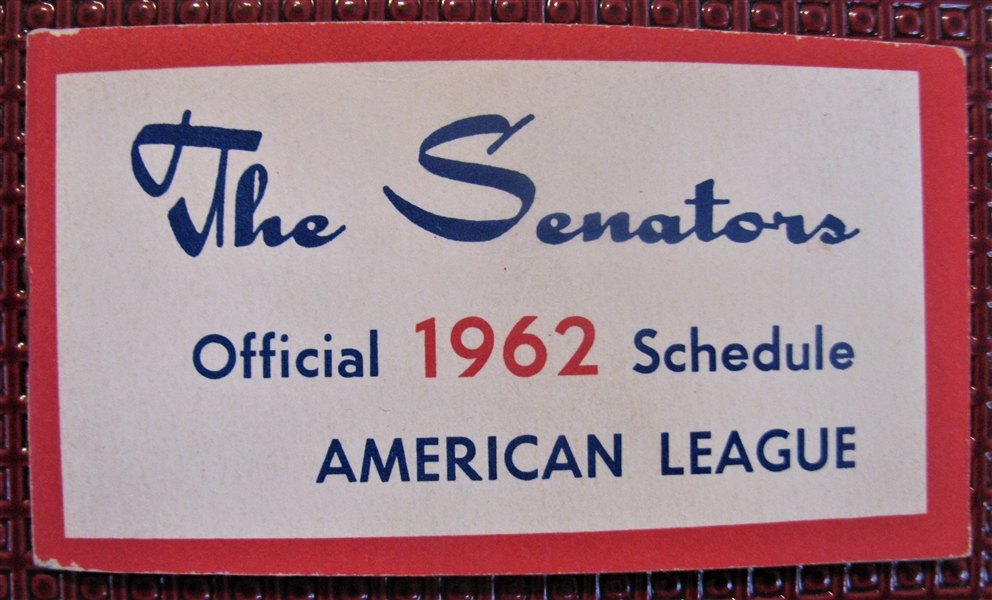 1962 AMERICAN LEAGUE POCKET SCHEDULE- WASHINGTON SENATORS ISSUE