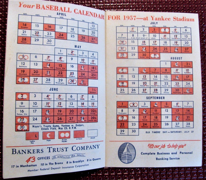 1957 NY YANKEES WORLD CHAMPIONS BASEBALL SCHEDULE & TICKET INFO BOOKLET