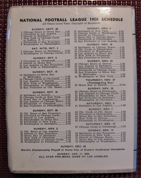 1958 NFL RECORD AND RULES MANUAL w/ DETROIT LIONS WORLD CHAMPIONS COVER