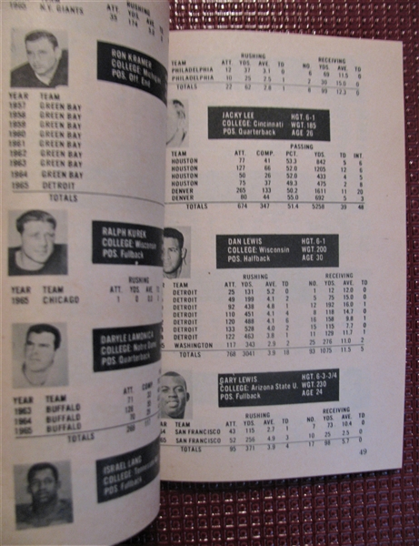 1966 NFL & AFL PRO FOOTBALL RECORD BOOK w/ JIM BROWM & JACK KEMP COVER