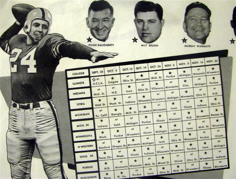 1957 BIG TEN FOOTBALL SCHEDULE PLACEMAT - PICTURES COACHES
