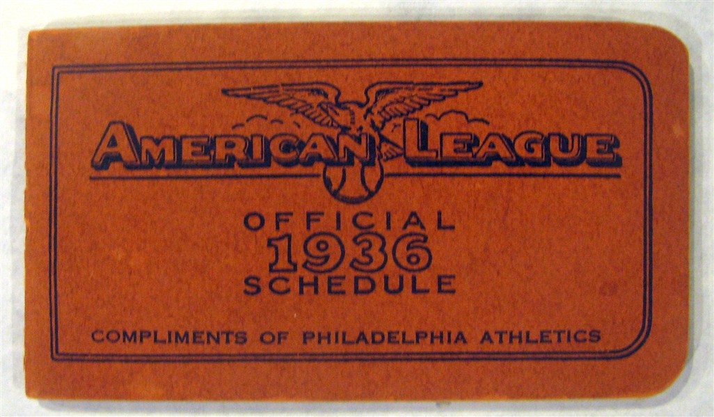 1936 AMERICAN LEAGUE SCHEDULE BOOKLET - ATHLETICS ISSUE