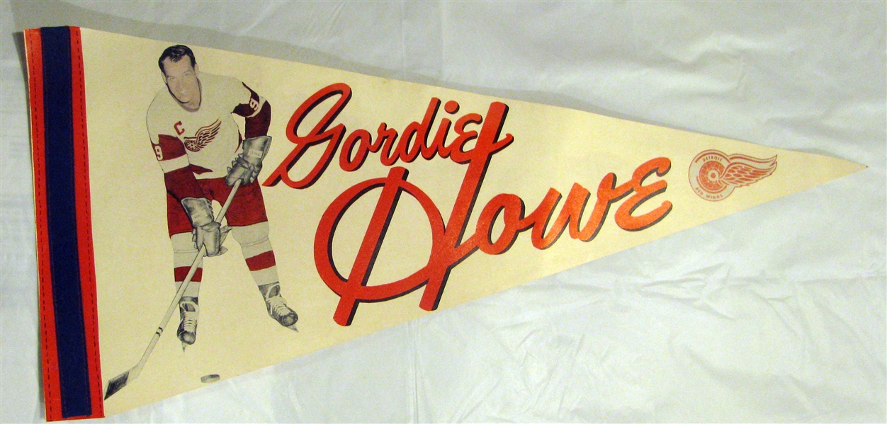 60's GORDIE HOWE DETROIT RED WINGS PENNANT - VERY UNUSUAL