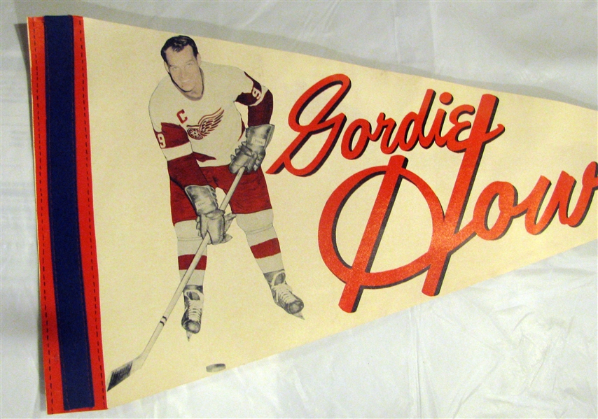 60's GORDIE HOWE DETROIT RED WINGS PENNANT - VERY UNUSUAL