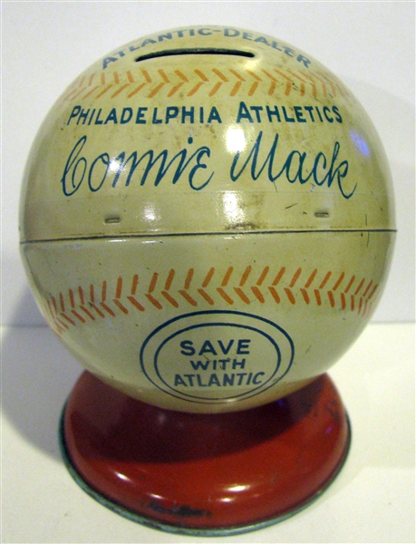 VINTAGE PHILADELPHIA ATHLETICS CONNIE MACK TIN LITHO BALL BANK