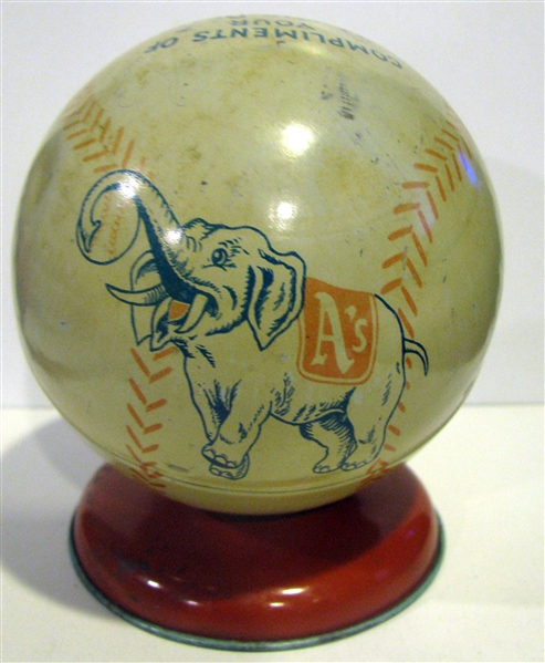 VINTAGE PHILADELPHIA ATHLETICS CONNIE MACK TIN LITHO BALL BANK