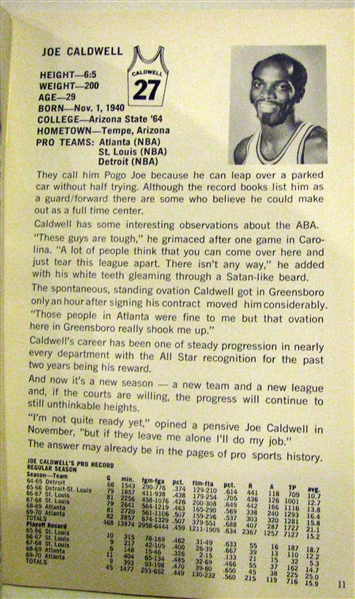 1970-71 ABA CAROLINA COUGARS MEDIA GUIDE