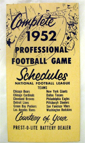 1952 NFL SCHEDULE BOOKLET
