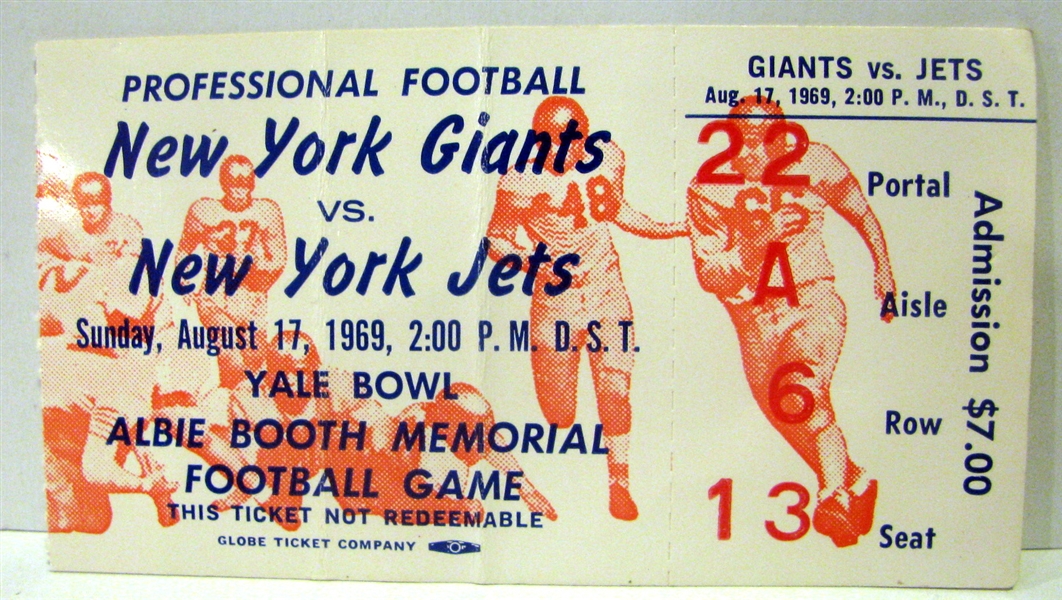 1969 N.Y. GIANTS VS N.Y. JETS TICKET STUB - 1st GAME OF RIVALRY