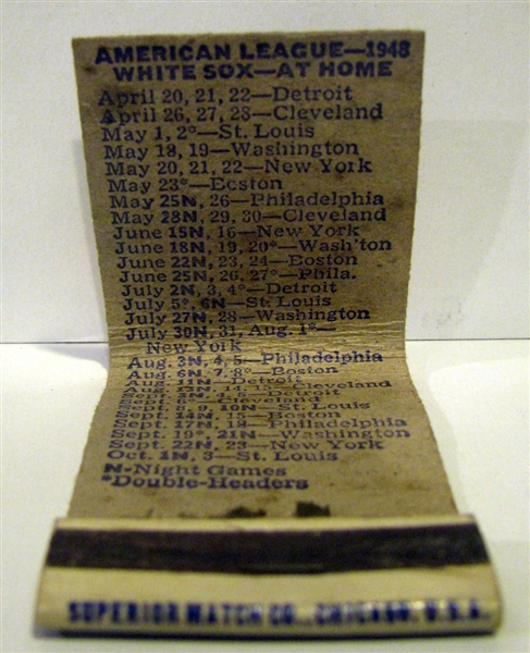 1948 CHICAGO WHITE SOX MATCHBOOK w/SCHEDULE