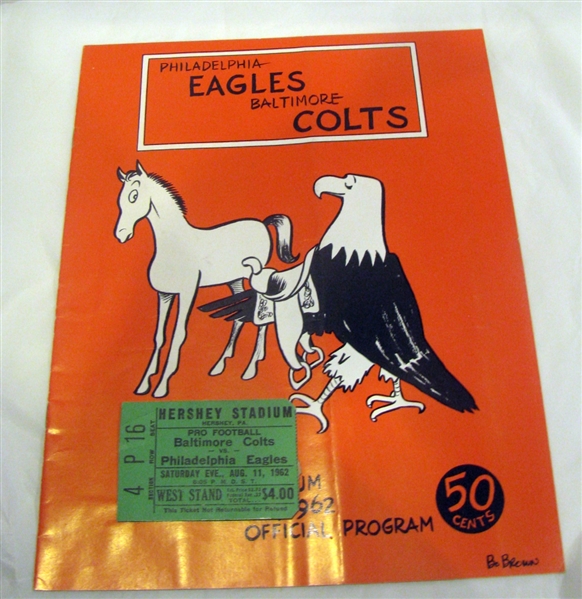 1962 PHILADELPHIA EAGLES VS BALTIMORE COLTS PROGRAM w/TICKET STUB