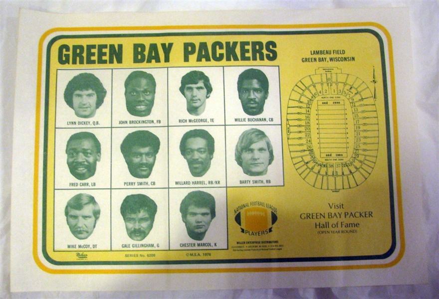 1976 GREEN BAY PACKERS PLACEMAT w/PLAYER PHOTOS