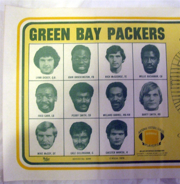 1976 GREEN BAY PACKERS PLACEMAT w/PLAYER PHOTOS