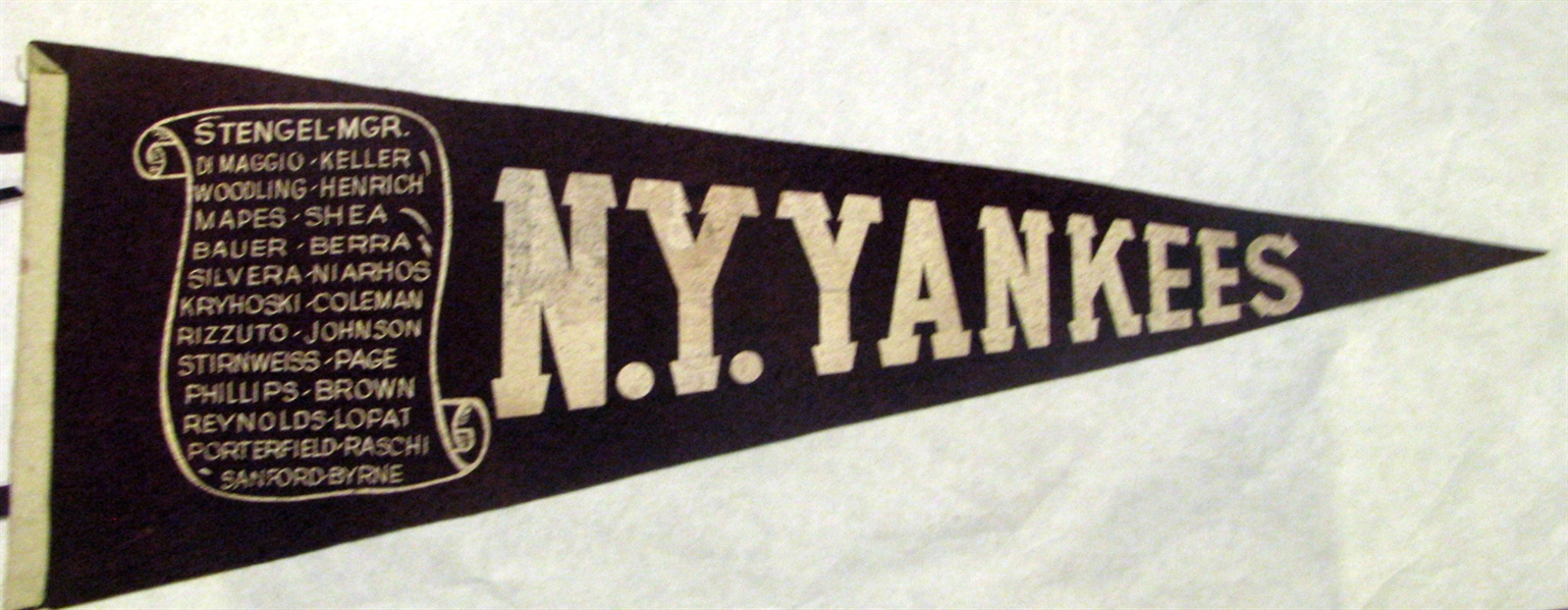 1949 NEW YORK YANKEES PENNANT w/PLAYER SCROLL