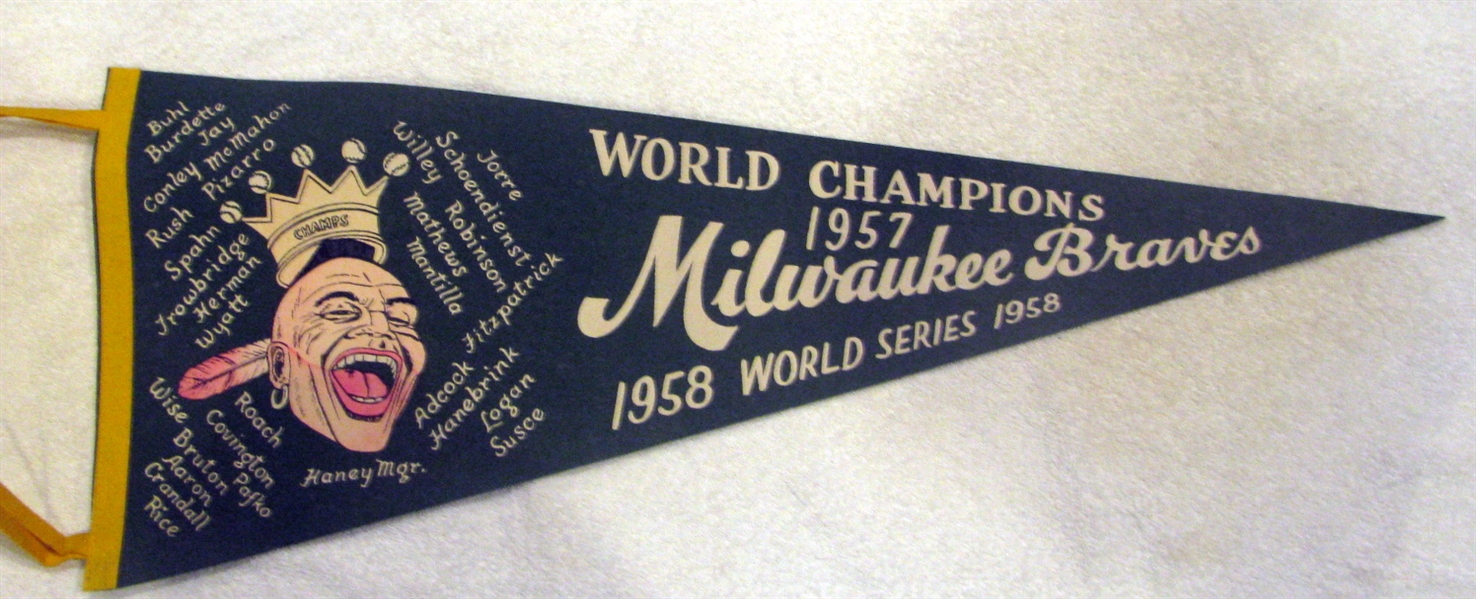 1958 MILWAUKEE BRAVES WORLD SERIES PENNANT - HARD TO FIND