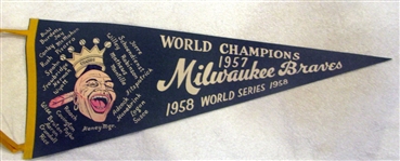 1958 MILWAUKEE BRAVES "WORLD SERIES" PENNANT - HARD TO FIND