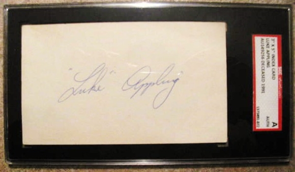 LUKE APPLING SIGNED 3X5 INDEX CARD - SGC SLABBED & AUTHENTICATED