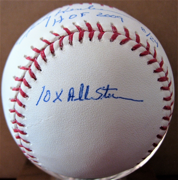 RICKY HENDERSON SIGNED STAT BASEBALL w/ STEINER COA