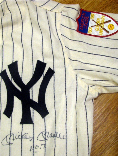 MICKEY MANTLE 1951 REPLICA YANKEE JERSEY w/INSCRIPTION & PSA/DNA LOA