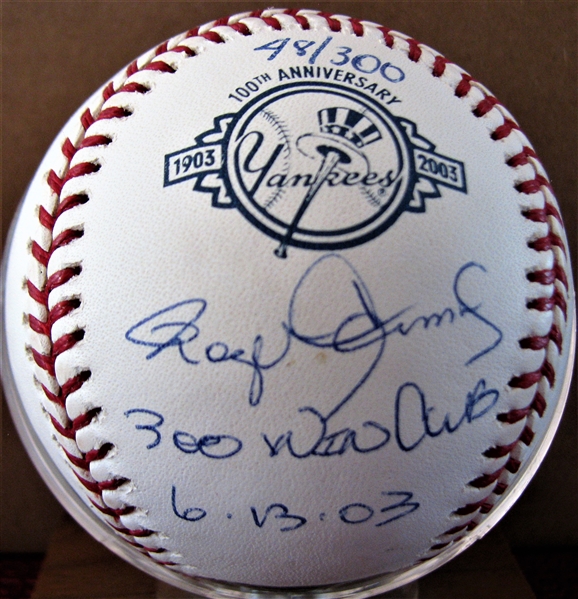 ROGER CLEMENS 300 WIN CLUB SIGNED BASEBALL w/TRISTAR