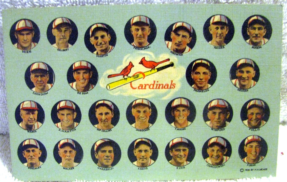 1936 ST. LOUIS CARDINALS GAS HOUSE GANG POST CARD w/PLAYERS -RARE!