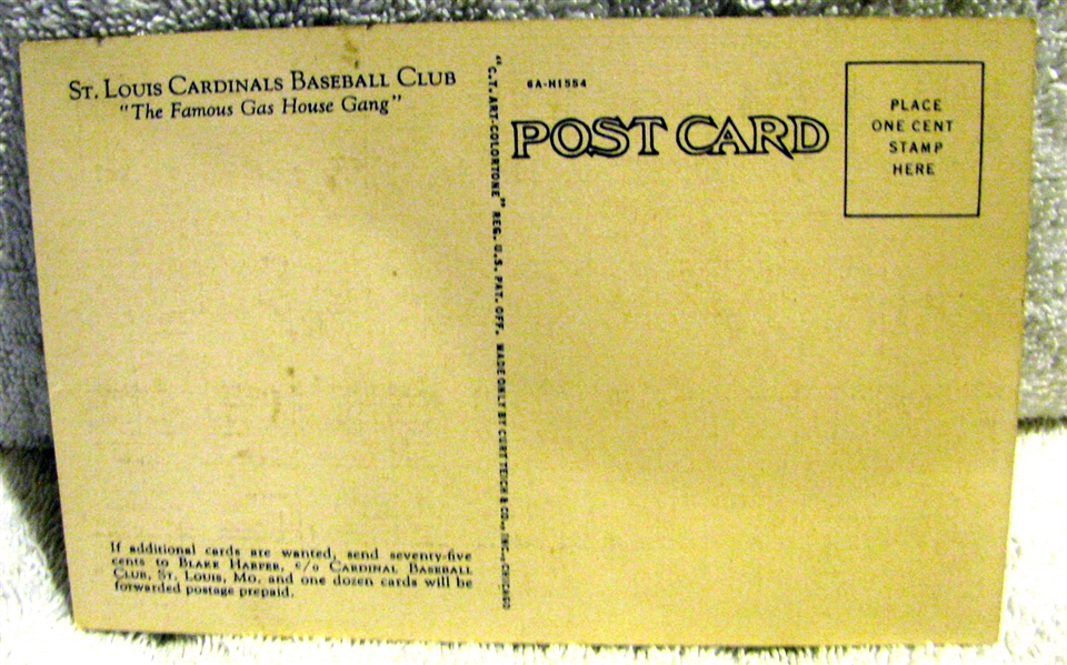 1936 ST. LOUIS CARDINALS GAS HOUSE GANG POST CARD w/PLAYERS -RARE!