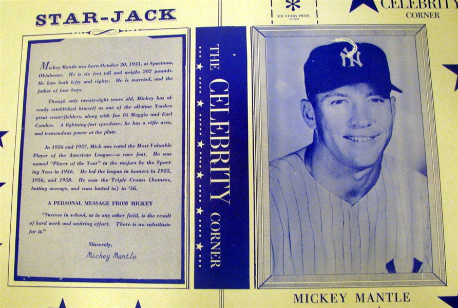 1960 MICKEY MANTLE / YOGI BERRA STAR-JACK BOOK COVERS - UNCUT