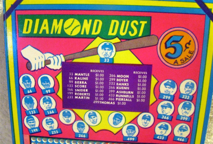 50's/60's DIAMOND DUST BASEBALL PUNCH BOARD w/PLAYERS INCLUDES MANTLE