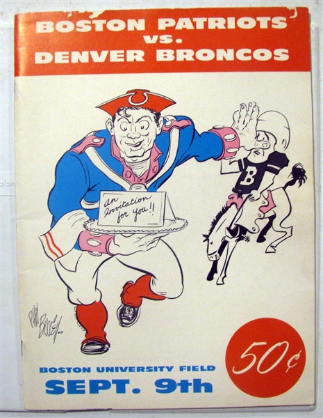 1960 BOSTON PATRIOTS vs DENVER BRONCOS PROGRAM - 1st AFL GAME
