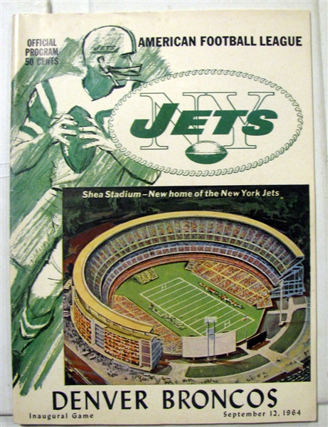 1964 N.Y. JETS vs DENVER BRONCOS PROGRAM - 1st GAME EVER AT SHEA