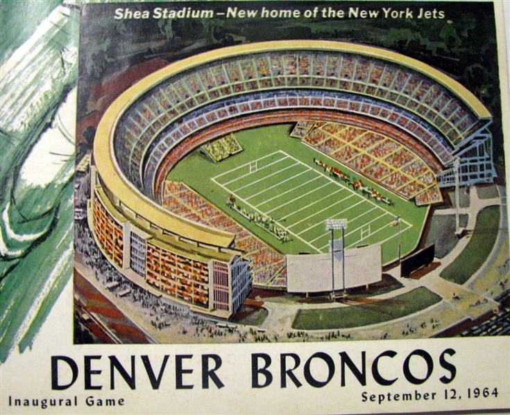 1964 N.Y. JETS vs DENVER BRONCOS PROGRAM - 1st GAME EVER AT SHEA