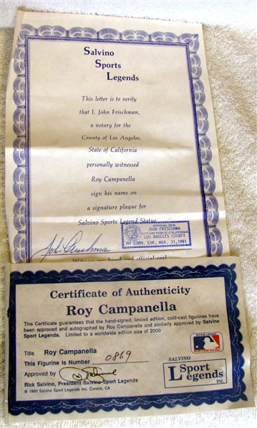 1990 ROY CAMPANELLA SIGNED SALVINO STATUE w/BOX & COA