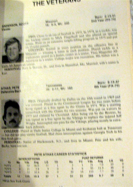 1976 MINNESTOTA VIKINGS MEDIA GUIDE