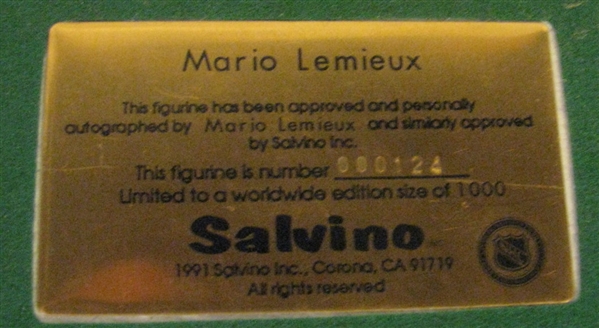 1991 MARIO LEMIEUX AUTOGRAPHED SALVINO STATUE